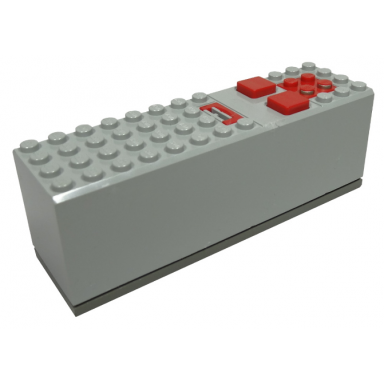light gray electric 9v battery box 4 x 14 x 4 with red buttons and contact plate with dark gray base 2846 2847c00