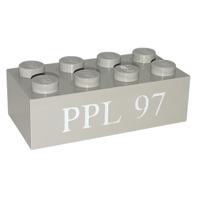 light gray brick 2 x 4 with white ppl 97 pattern