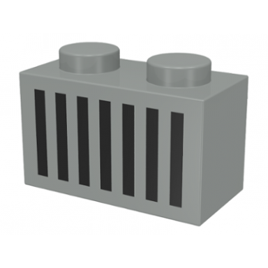 light gray brick 1 x 2 with black grille with 7 vertical lines pattern