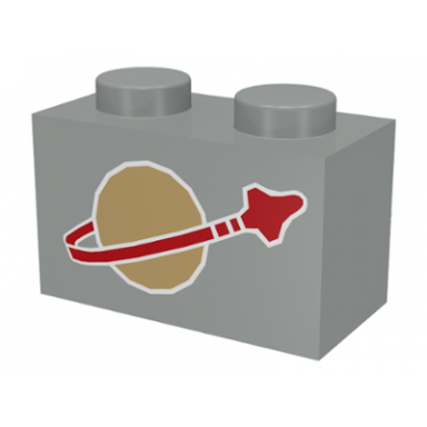 light gray brick 1 x 2 with classic space logo pattern
