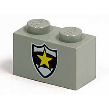 light gray brick 1 x 2 with police yellow star badge pattern
