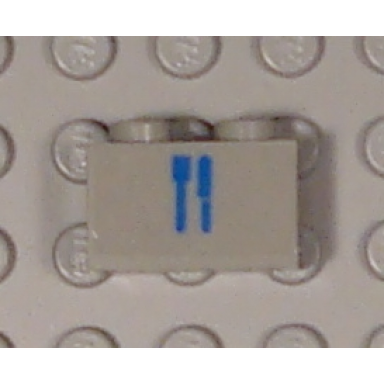 light gray brick 1 x 2 with train dining car blue knife fork pattern sticker - sets 4558 10001