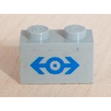 light gray brick 1 x 2 with train logo blue medium pattern sticker - sets 4547 10002