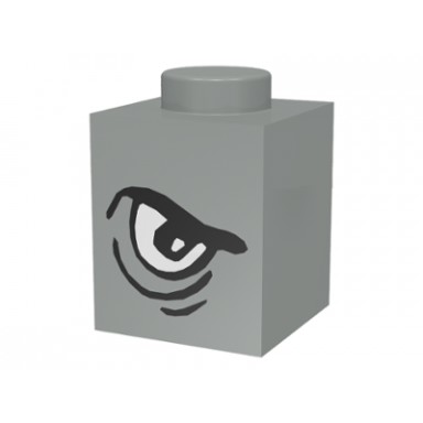 light gray brick 1 x 1 with angry black eyebrow and white eye right pattern