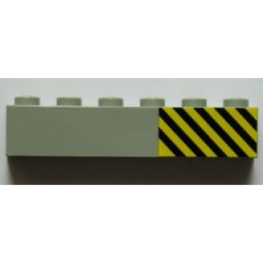 light gray brick 1 x 6 with black and yellow danger stripes pattern right sticker - set 7823