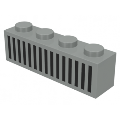 light gray brick 1 x 4 with black grille with 15 vertical lines pattern