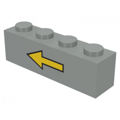 light gray brick 1 x 4 with yellow left arrow and black border pattern