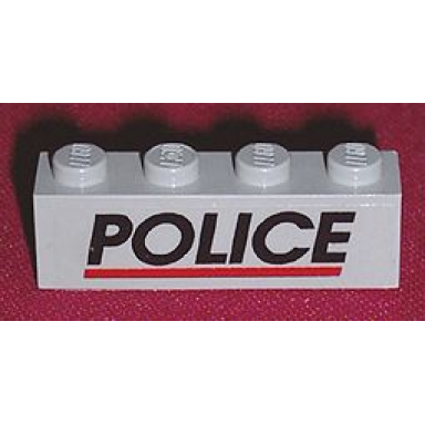 light gray brick 1 x 4 with black police red line pattern sticker - set 6598