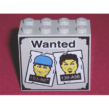 light gray brick 2 x 4 x 3 with black wanted and white posters pattern