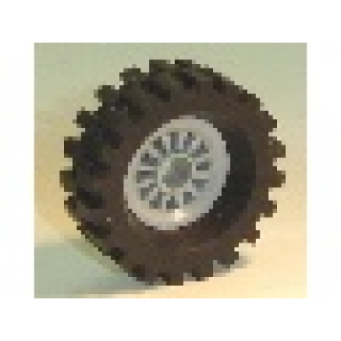 light gray wheel spoked 2 x 2 with pin hole with black tire 30 x 10.5 offset tread 30155 2346