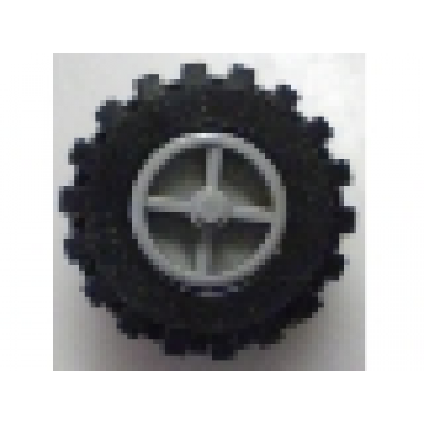 light gray wheel center wide with stub axles tricycle with black tire 21mm d x 12mm - offset tread small wide 30190 6015