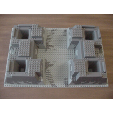 light gray baseplate raised 32 x 48 x 6 with 4 corner pits with rock raiders pattern
