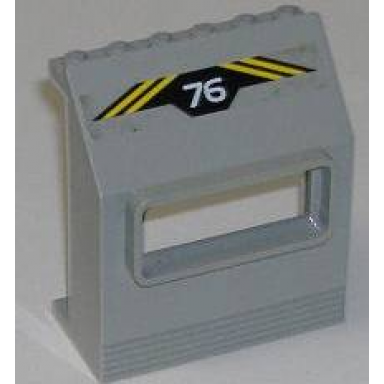 light gray panel 3 x 6 x 6 sloped with window with white 76 and yellow diagonal stripes on black background pattern sticker - set 6575