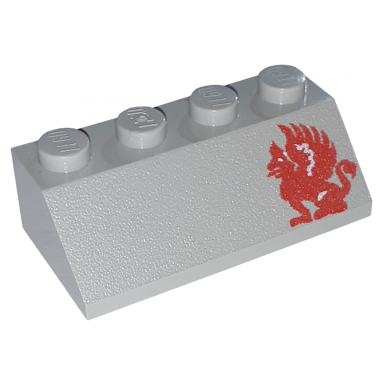 light gray slope 45 2 x 4 with red gryphon pattern model left side
