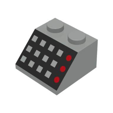 light gray slope 45 2 x 2 with 12 buttons and 3 red lamps on black background pattern