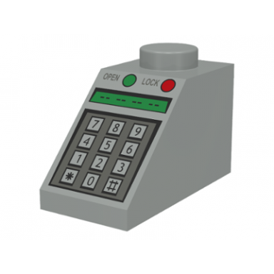 light gray slope 45 2 x 1 with number keypad open lock and green and red buttons pattern