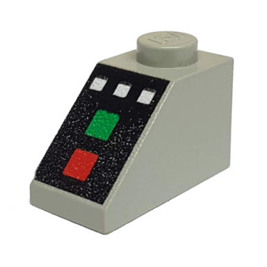 light gray slope 45 2 x 1 with 3 white buttons and red and green lamps on black background pattern