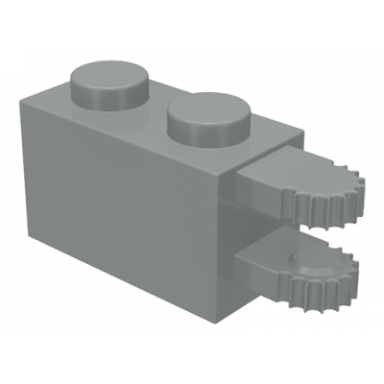 light gray hinge brick 1 x 2 locking with 2 fingers horizontal end