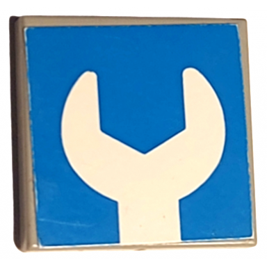 light gray tile 2 x 2 with white wrench head on blue background pattern sticker - set 6378