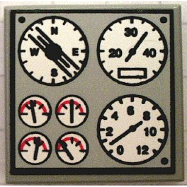 light gray tile 2 x 2 with ship controls pattern sticker - set 8839