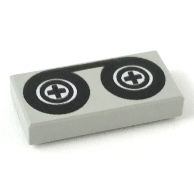 light gray tile 1 x 2 with black tape reels pattern