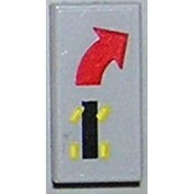 light gray tile 1 x 2 with car red right curved arrow pattern sticker - set 8082
