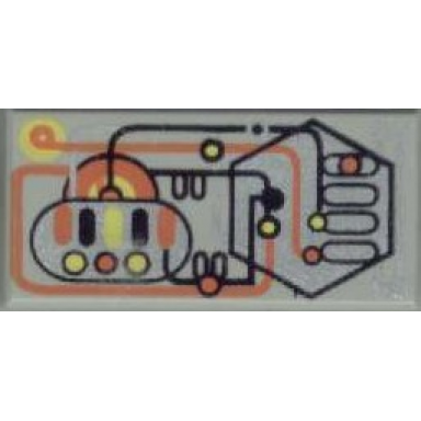 light gray tile 1 x 2 with silver orange yellow black circuitry pattern