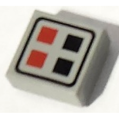 light gray tile 1 x 1 with red and black buttons pattern