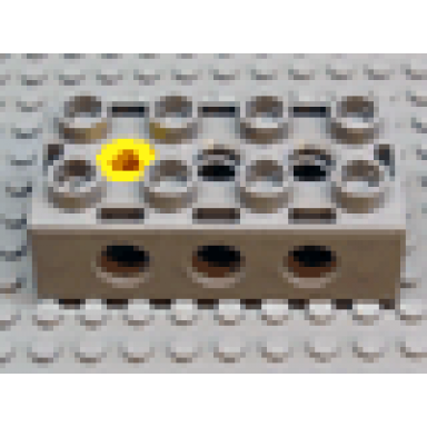 light gray duplo toolo brick 2 x 4 with holes on sides and top and 1 screw in top