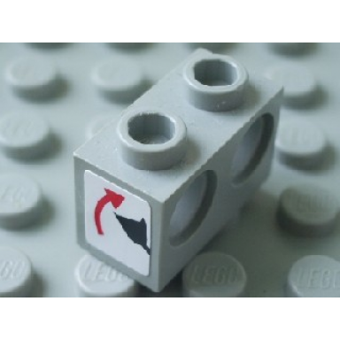 light gray technic brick 1 x 2 with holes with black digger bucket and red curved arrow up on white background pattern sticker - set 8459