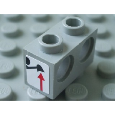 technic brick 1 x 2 with holes with black digger bucket and red arrow up on white background pattern sticker - set 8459