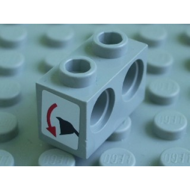 light gray technic brick 1 x 2 with holes with black digger bucket and red curved arrow down on white background pattern sticker - set 8459