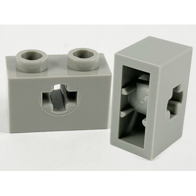 light gray technic brick 1 x 2 with axle hole and inside side supports