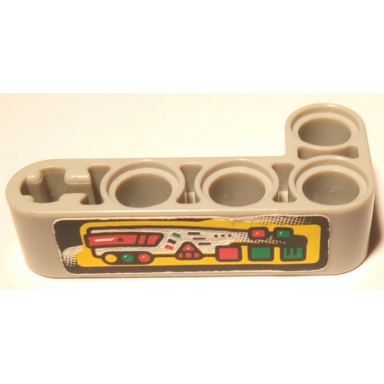 light gray technic liftarm modified bent thick l-shape 2 x 4 with control panel with green red and yellow buttons and lights pattern sticker - set 8446