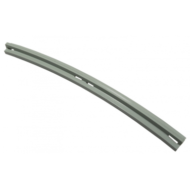 light gray train track rail curved inside with slots