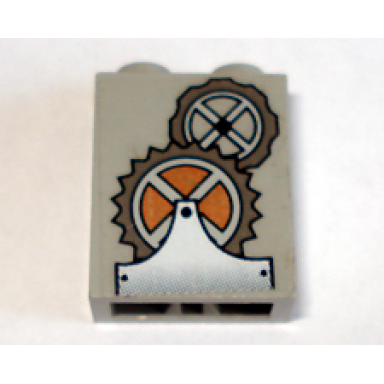 light gray brick 1 x 2 x 2 with inside axle holder with gears pattern sticker - set 1382