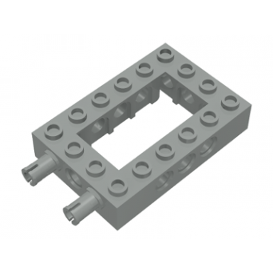 light gray technic brick 4 x 6 open center with 2 fixed rotatable friction pins on end