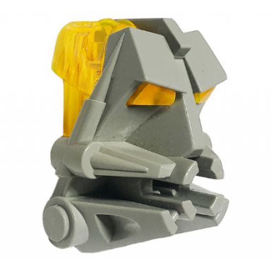 light gray bionicle head connector block 3 x 4 x 1 2 3 with trans-neon yellow eye brain stalk 32553 32554