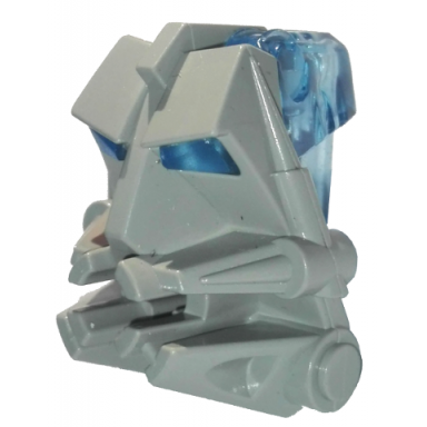 light gray bionicle head connector block 3 x 4 x 1 2 3 with trans-medium blue eye brain stalk 32553 32554