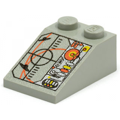 light gray slope 33 3 x 2 with black crosshairs and ufos on screen silver control panel with circuitry pattern