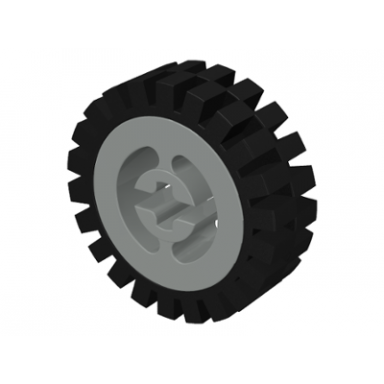 light gray wheel with split axle hole with black tire 24mm d x 8mm offset tread - interior ridges 3482 3483
