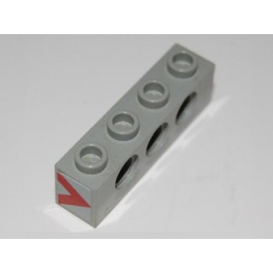 light gray technic brick 1 x 4 with holes with red chevron pattern on both sides stickers - set 8485