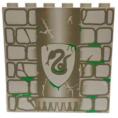 light gray brick 1 x 6 x 5 with stone and slytherin snake pattern 4735