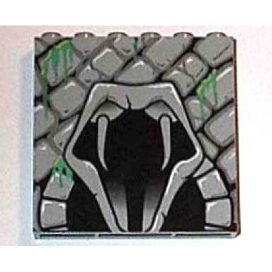 light gray brick 1 x 6 x 5 with stones and open snake mouth with fangs pattern