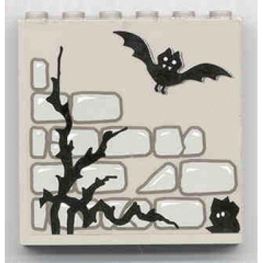 light gray brick 1 x 6 x 5 with stone twig and bat pattern sticker - set 1382