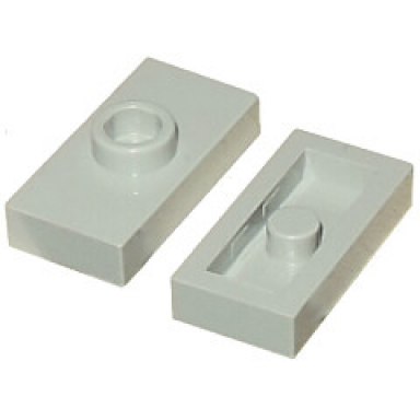 light gray plate modified 1 x 2 with 1 stud without groove jumper