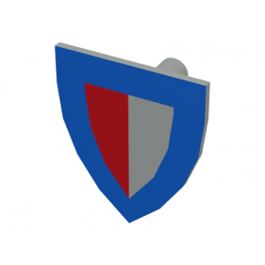 light gray minifigure shield triangular short with red and gray halves and blue border pattern