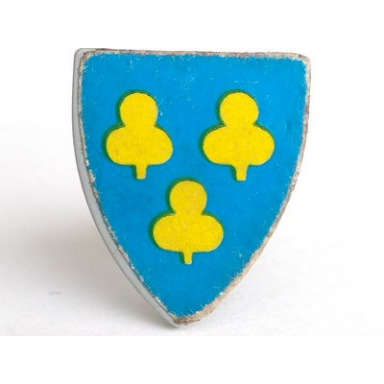 light gray minifigure shield triangular short with 3 yellow trefoils on blue background pattern sticker - sets 375 6075