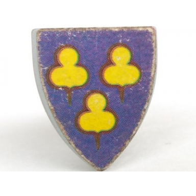 light gray minifigure shield triangular short with 3 yellow trefoils on purple background pattern sticker - set 375-2