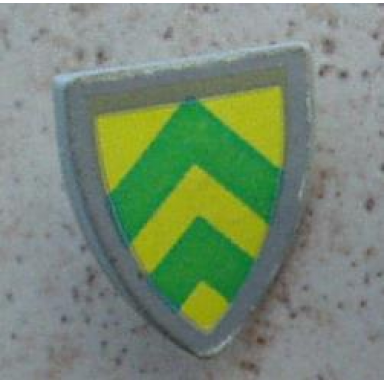 light gray minifigure shield triangular short with green chevrons on yellow background pattern sticker - sets 375 6075